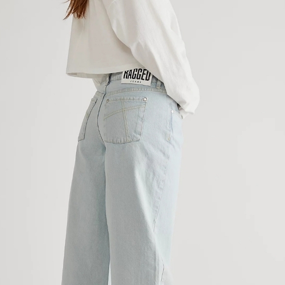 The Ragged Priest Wide Leg Baggy 100% Cotton Med Wash Blue Jeans Sz: Large - Picture 3 of 10